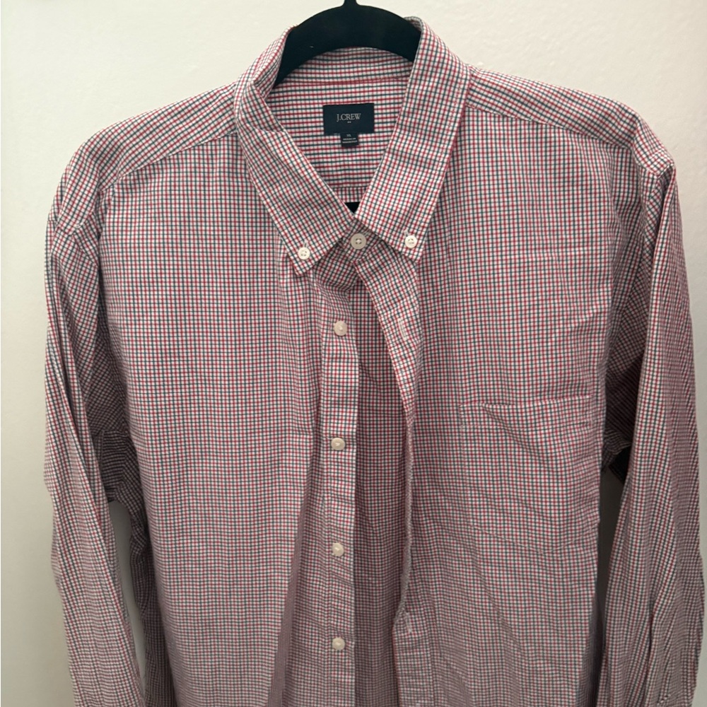 J. Crew Men's Red and White Plaid Shirt